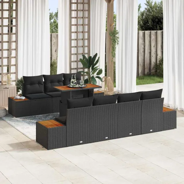 vidaXL Tuin Sofa Set 8 st Zwart Poly riet, foto 2