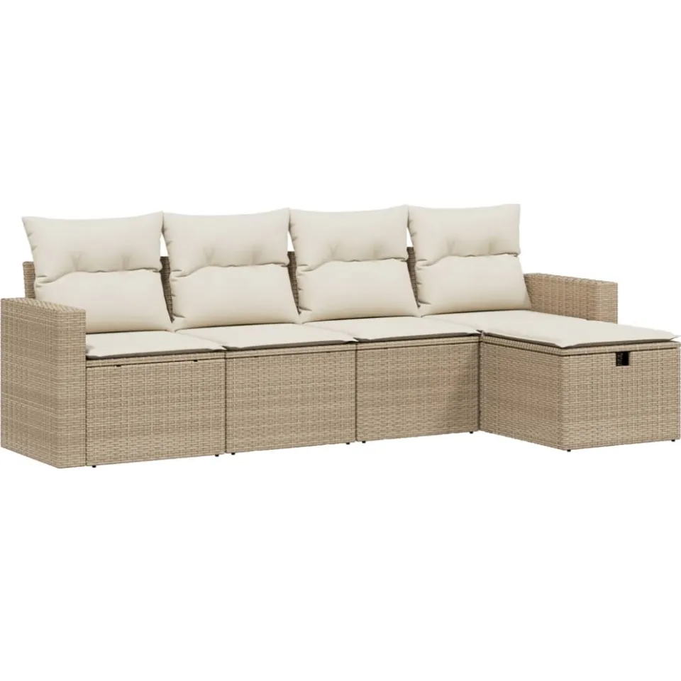 vidaXL 5-delige Loungeset met kussens poly rattan beige, foto 3