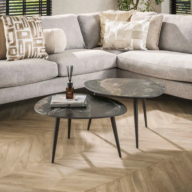 Giga Living Giga Meubel Salontafel Fossil - Zwart Keramiek - Set van 2 - 70x58x40cm