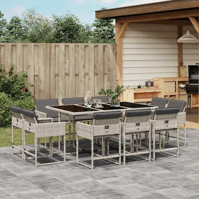 vidaXL 11-delige Tuinset met kussens poly rattan lichtgrijs grijs, foto 2