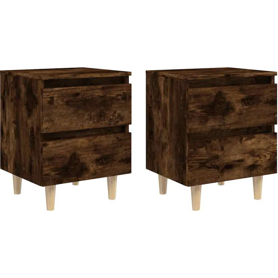 vidaXL Nachtkastjes 2 st met houten poten 40x35x50 cm gerookt eiken Bruin