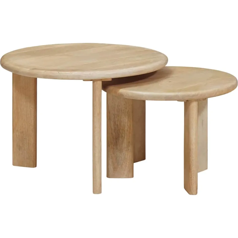 vidaXL Nest Koffietafels 2 st Wit Ø 50 x 40 cm Massief Mango Hout, foto 2