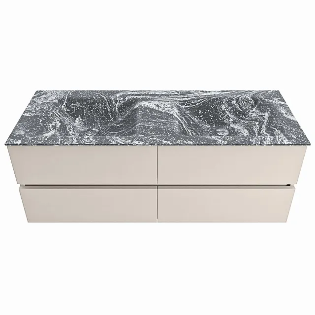 Mondiaz VICA-DLUX 130cm badmeubel onderkast Linen 4 lades. Inbouw wastafel CLOUD dubbel zonder kraangat, kleur Lava.