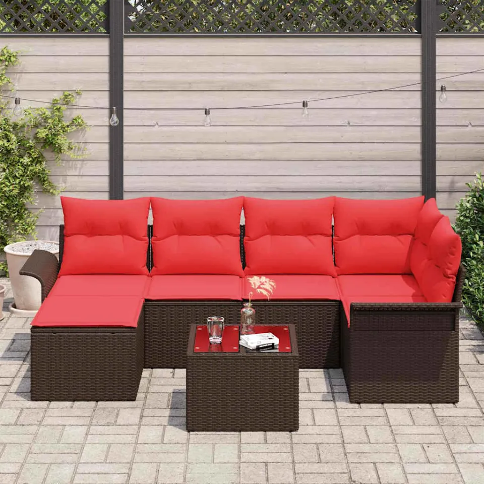 vidaXL Tuin Sofa Set 7 st Bruin poly rattan, foto 3