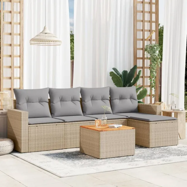 vidaXL 6-delige Loungeset met kussens poly rattan beige, foto 2