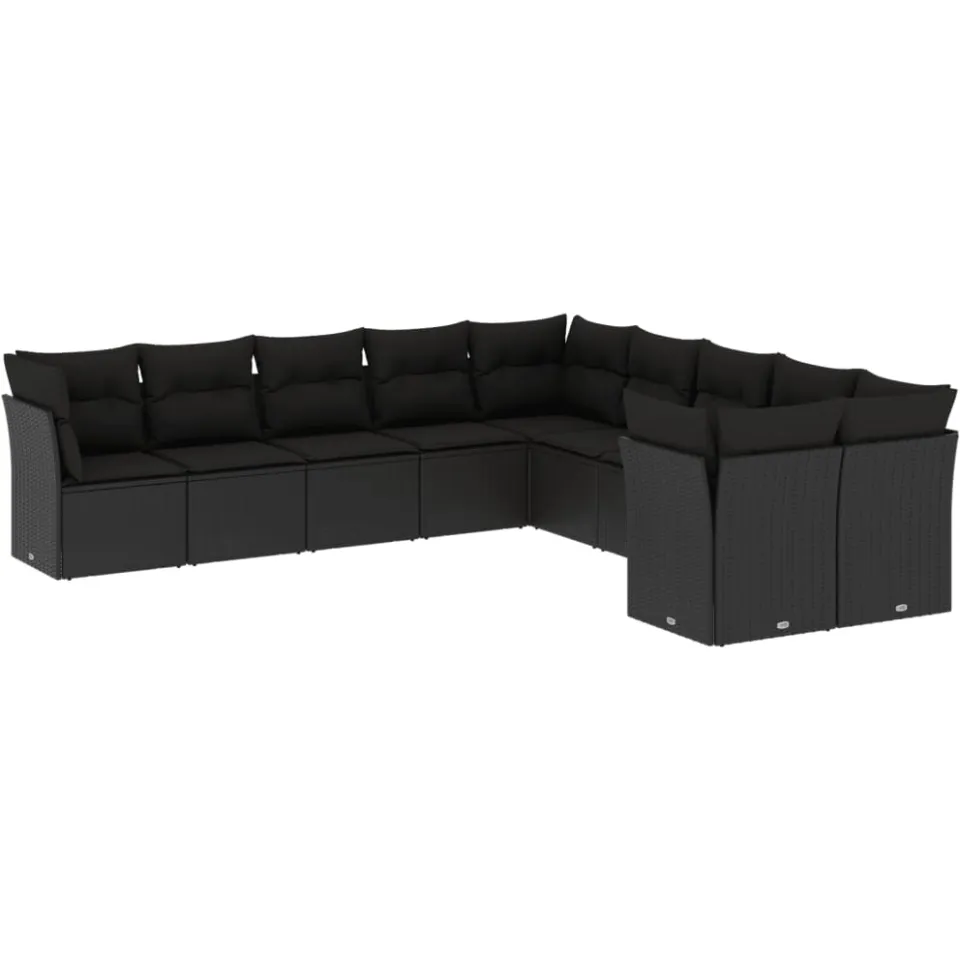 vidaXL 10-delige Loungeset met kussens poly rattan zwart, foto 3