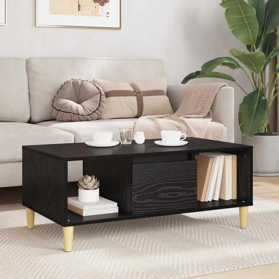 vidaXL Salontafel Zwart Eiken 90 x 50 x 26.5 cm Bewerkt hout, foto 4