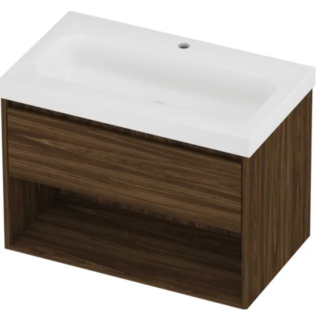 Proline Haga Badmeubelset Polystone Mezza 1 Kraangat Met Schap 80x46x58 cm Mat White Cabana Oak Eiken