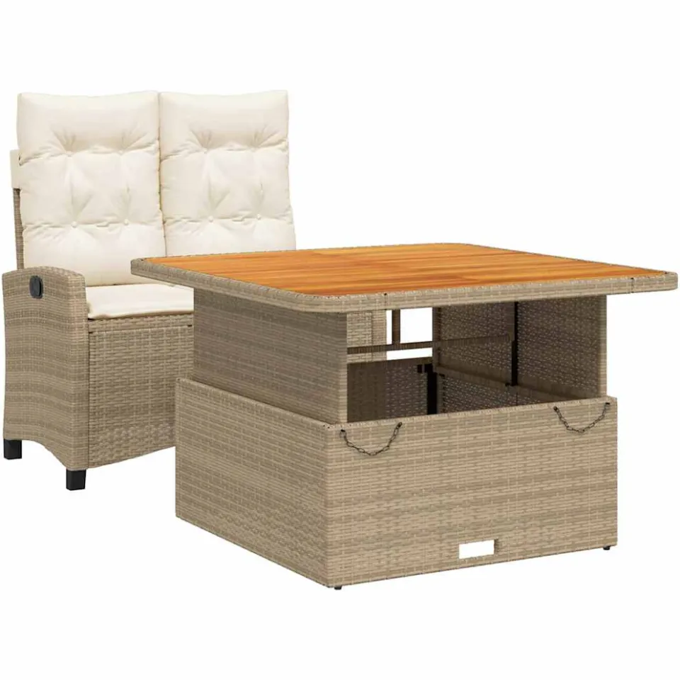 vidaXL 2-delige Tuinset met kussens poly rattan beige, foto 3