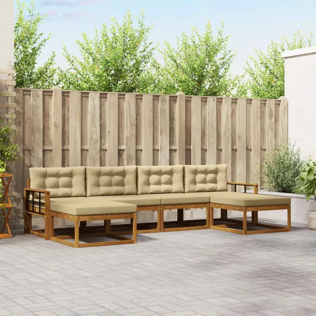 vidaXL Buiten bankenset 6 st 6-zits Natuurlijk en Beige