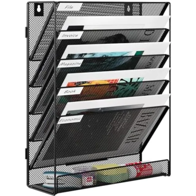 PromoHome 6-laags wandrek voor documenten en post - Zwart metalen opbergsysteem