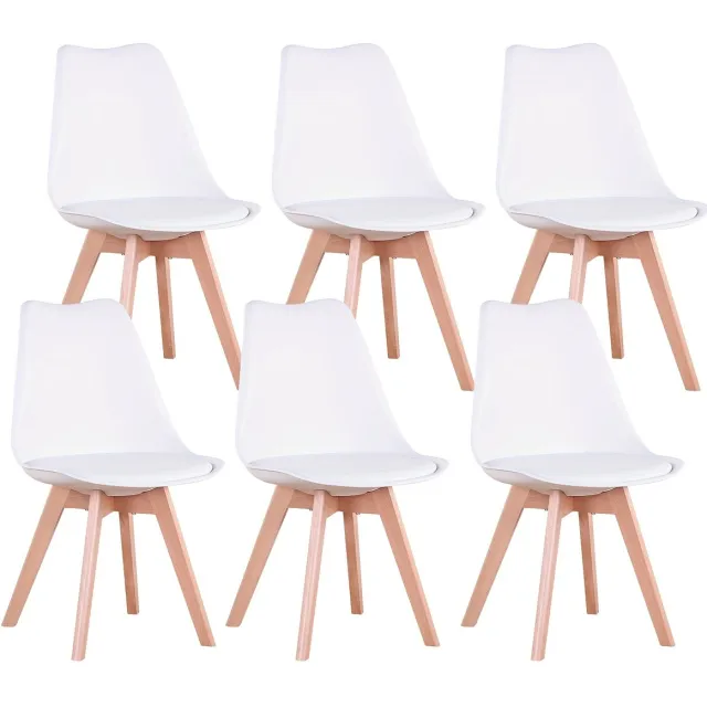 North Collective House of Balance Eetkamerstoelen - Set van 6 - voor Keuken Eetkamer Woonkamer - Hout en Kunstleer - Stoel - 120 KG Draagvermogen Wit