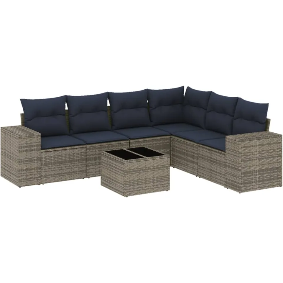 vidaXL 7-delige tuinbankset met kussens, grijs polyrotan, foto 3