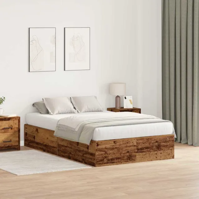 vidaXL Opbergbedframe met opslag Oud Hout 120 x 200 cm Bewerkt hout Bruin