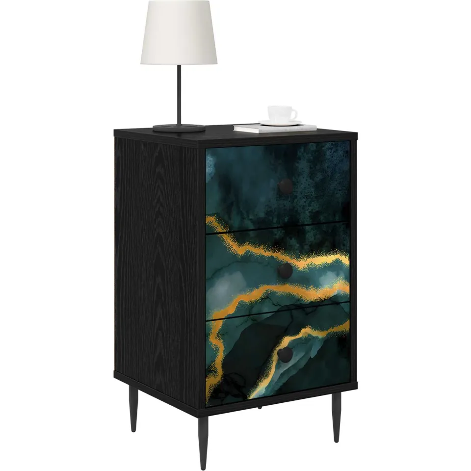 vidaXL Nachtkastje WIJHE Zwart eiken 36 x 33 x 61 cm Bewerkt hout