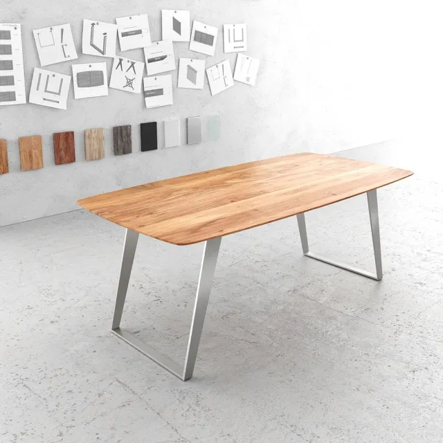 DELIFE Eettafel Edge Boot acacia natuur 200x100 edelstaal schuin zwitserse rand eettafel Bruin