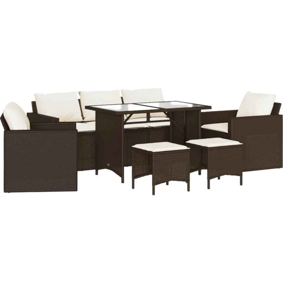 vidaXL 6-delige Loungeset met kussens poly rattan bruin, foto 3