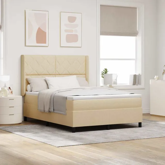vidaXL Boxspringbed met kussen met hoofdeinde Crème 190 x 140 cm Stof