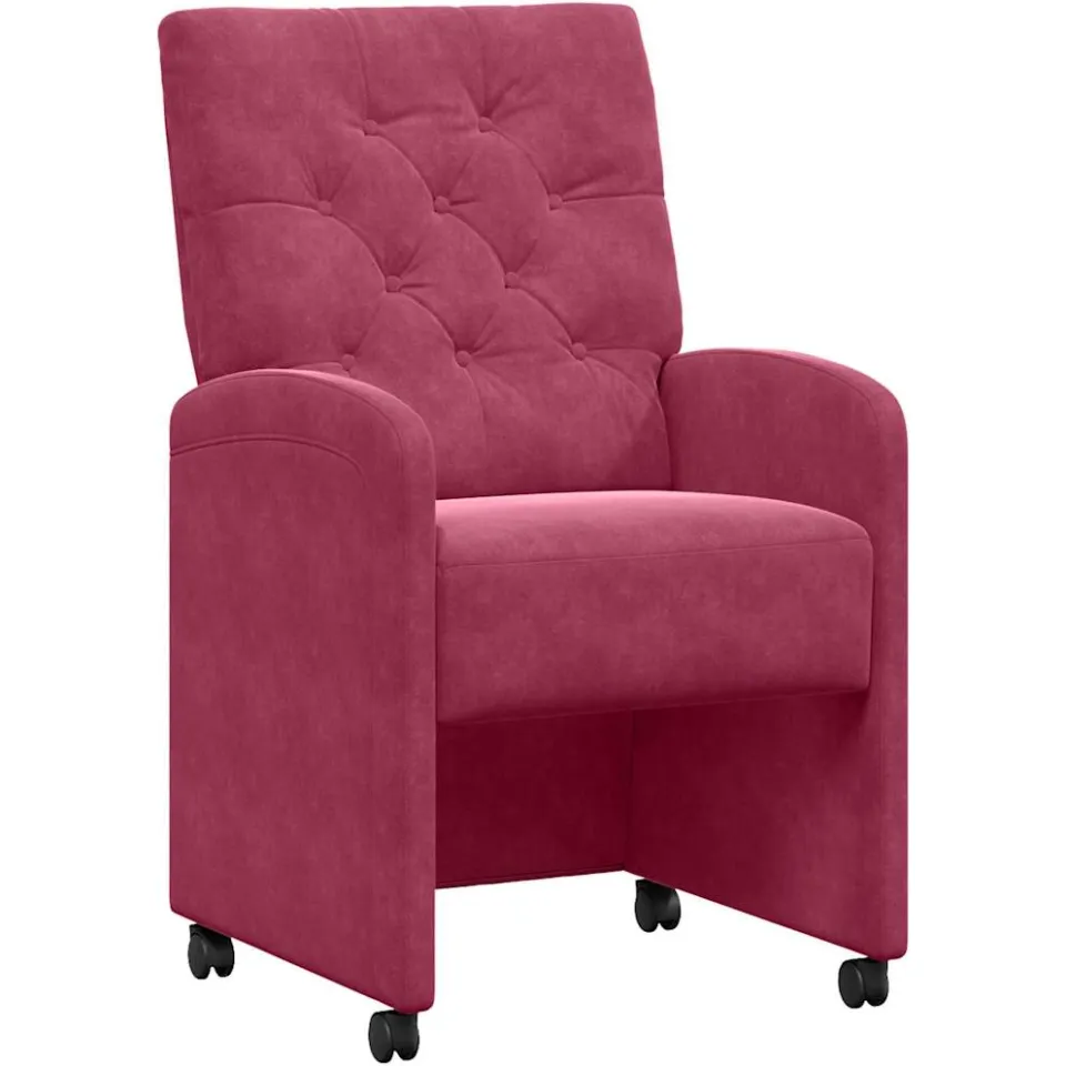 vidaXL Eetkamerstoelen met Wieltjes 2 st Fluweel Wijnrood