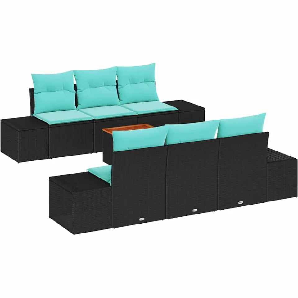 vidaXL Tuinbankenset 7 st Zwart en Turquoise poly rattan