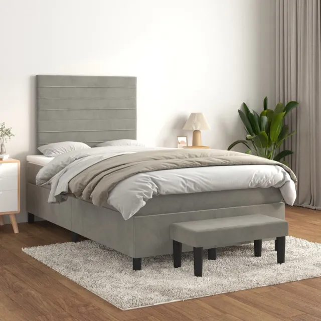 vidaXL Boxspring met matras fluweel lichtgrijs 120x200 cm grijs
