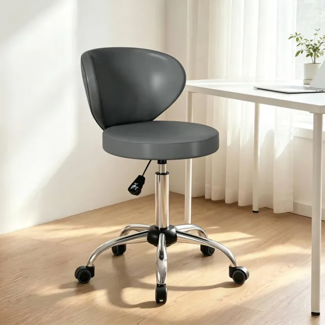REDOM Bureaukruk - 360° draaibaar - In hoogte verstelbaar - Met rugleuning en wielen - PU en staal - Grijs - 45 x 54 x 73-88 cm