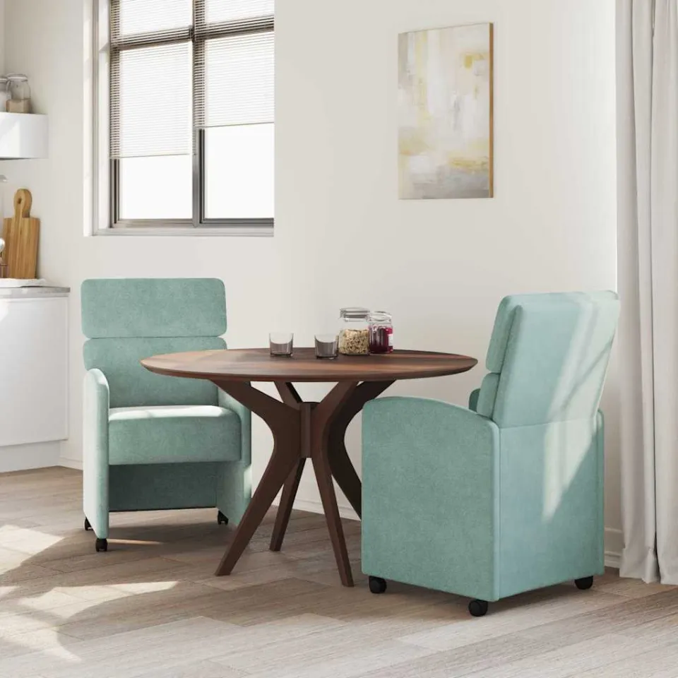 vidaXL Eetkamerstoelen met Wieltjes 2 st Fluweel Zeegroen groen, foto 3