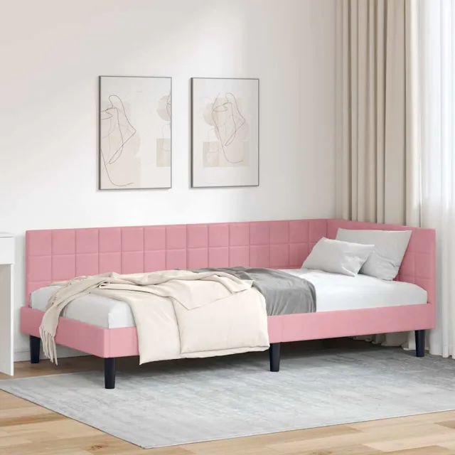 vidaXL Hoekbedframe Roze 100 x 200 cm fluweel