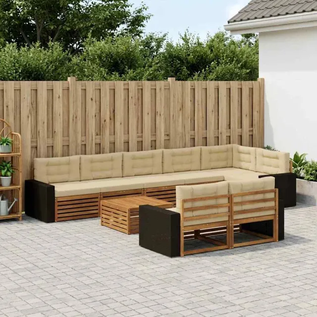 vidaXL Buiten bankenset 9 st 8-zits Natuurlijk en Beige