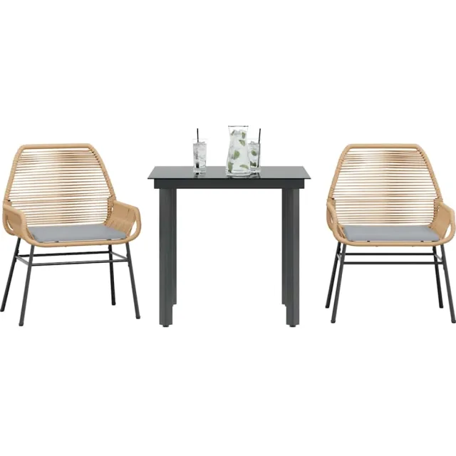 vidaXL 3-delige Tuinset met kussens poly rattan glas bruin