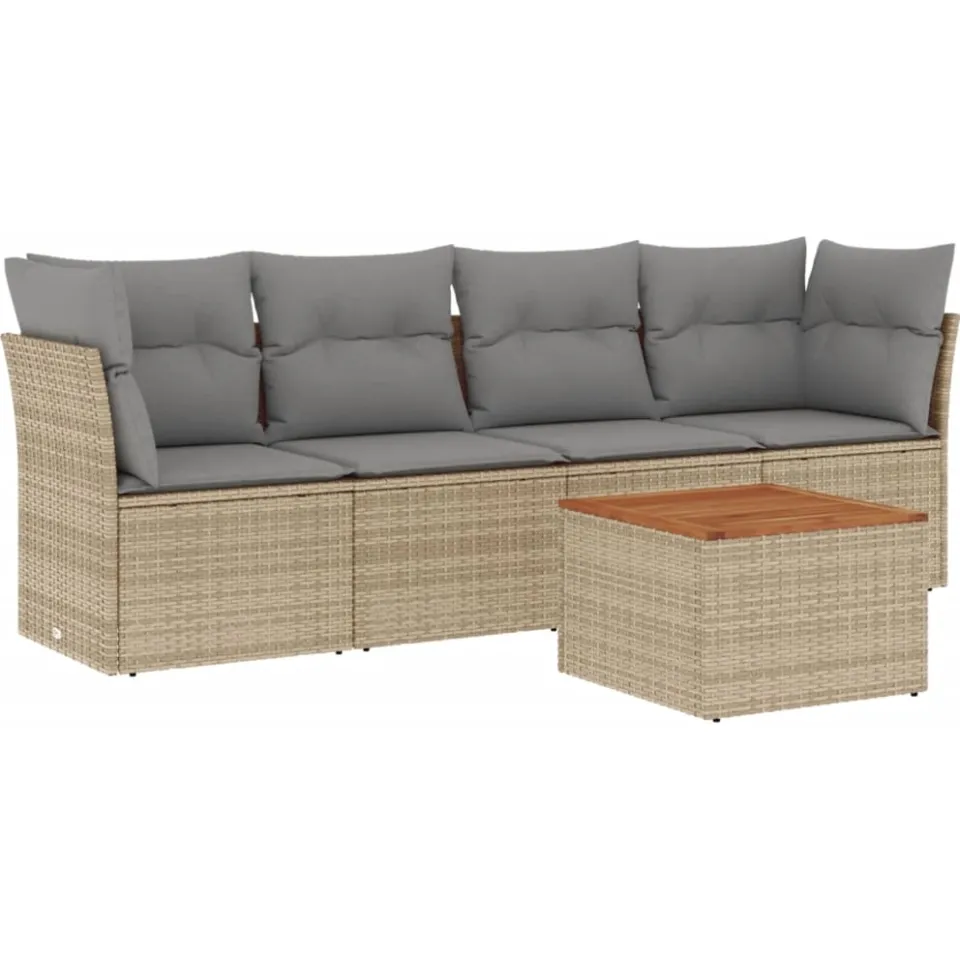 vidaXL 5-delige Loungeset met kussens poly rattan gemengd beige, foto 3