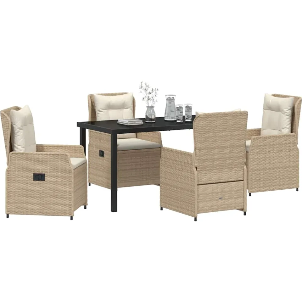 vidaXL Tuin eettafelset 5 st Beige en Licht Grijs poly rattan