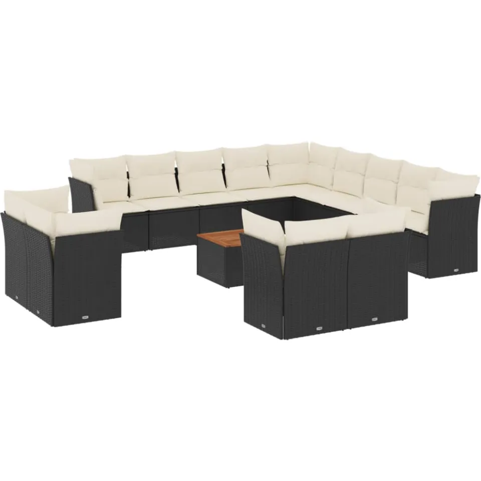 vidaXL 14-delige Loungeset met kussens poly rattan zwart