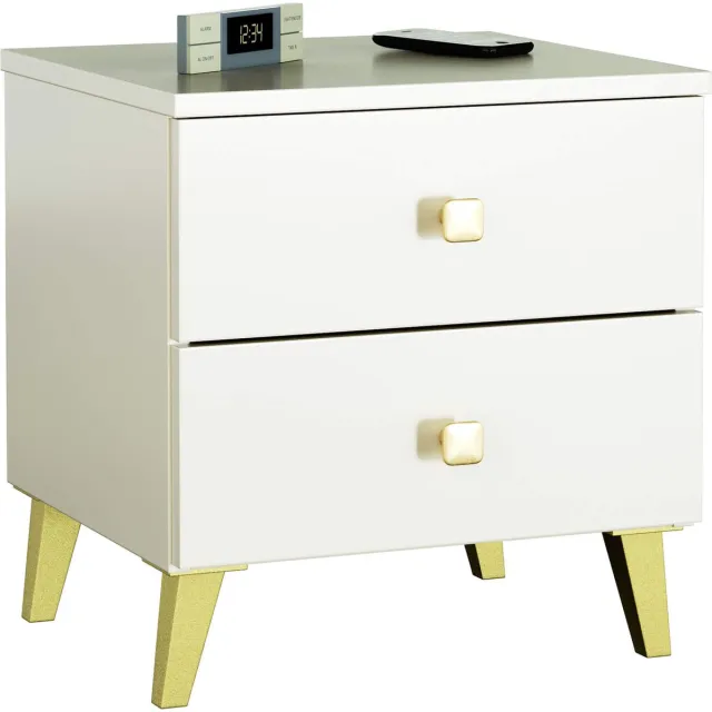 Akord Nachtkastje MOBI Kasjmier met 2 Lades / AKORD Furniture Factory / Kasjmierkleur met Gouden Handvatten / 40 x 43 x 37 cm