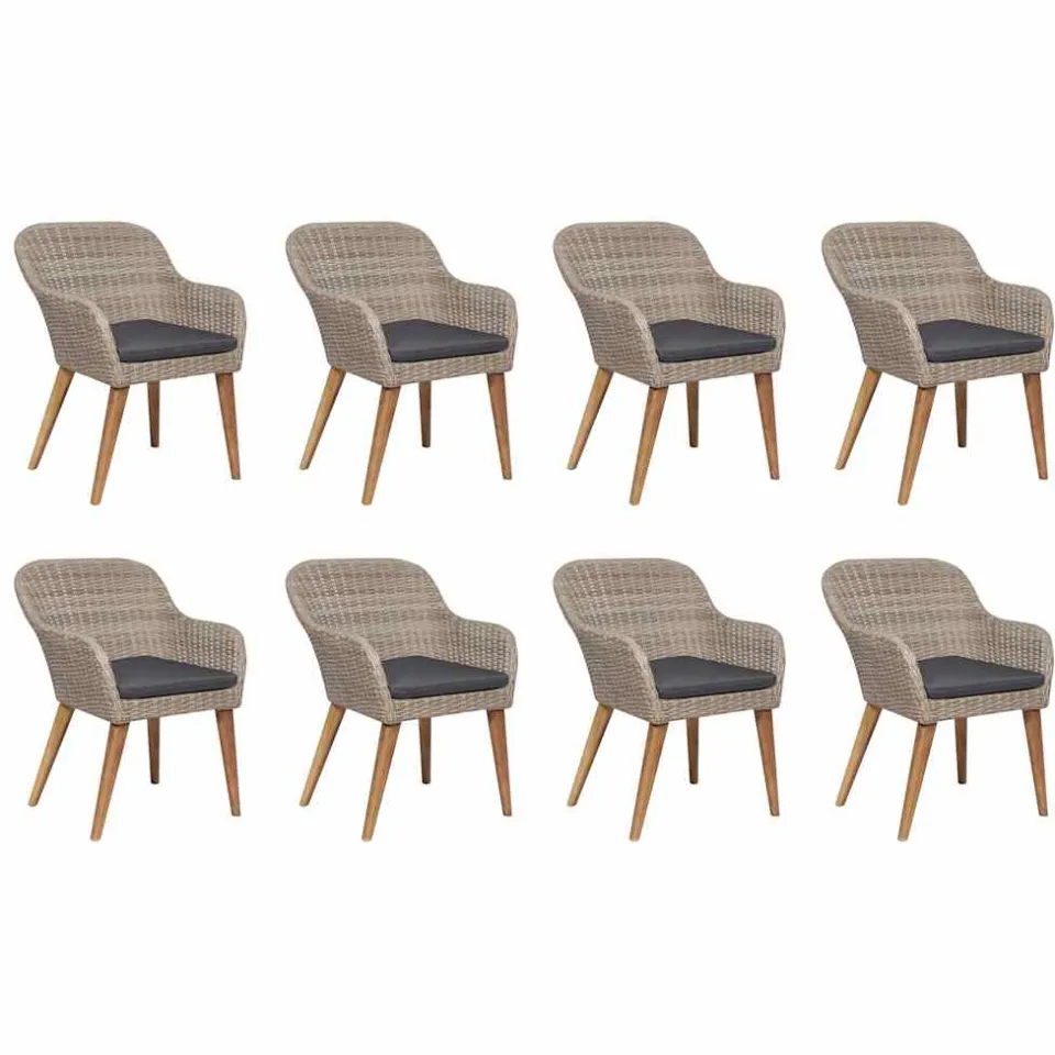 vidaXL 9-delige Tuinset met kussens poly rattan zwart Bruin