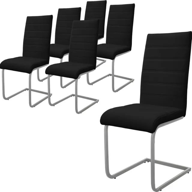ml-design eetkamerstoelen set van 6 zwart, schommelstoel sledestoel met hoge rugleuning, ergonomische keukenstoelen van kunstleer & metaal moderne gestoffeerde stoel voor eettafel & woonkamer