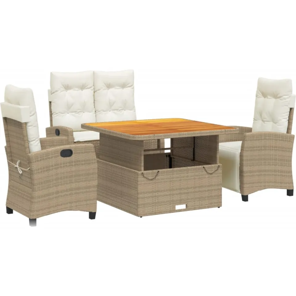 vidaXL 4-delige Tuinset met kussens poly rattan beige, foto 3