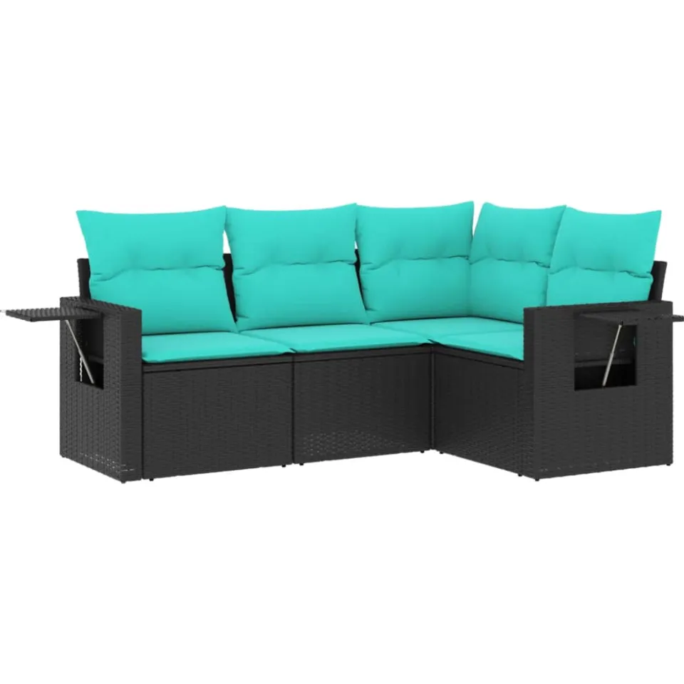 vidaXL 4-delige tuinbankset met kussens, zwart polyrotan, foto 3