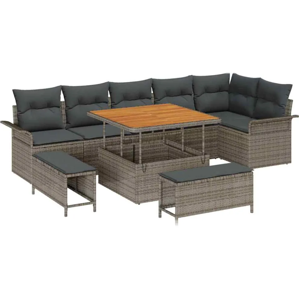 vidaXL Tuinbankenset 9 st Grijs poly rattan