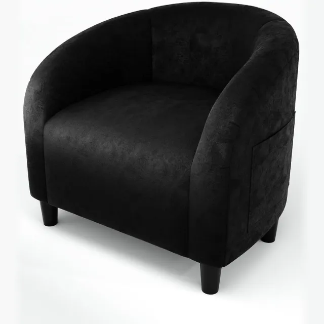 Triumpunpre Velours Fauteuil - 71x66x74cm - Elegante Tonstoel - U-Vormige Rugleuning - Gevuld Zitkussen - Comfortabele Clubstoel - Accentstoel Voor Woonkamer - Zwart