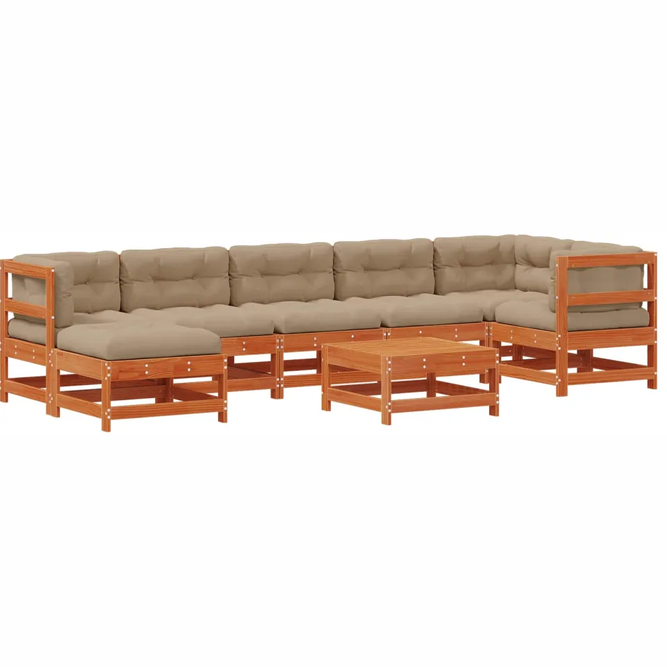 vidaXL Tuin loungeset 8 st Wasbruin Massief grenenhout