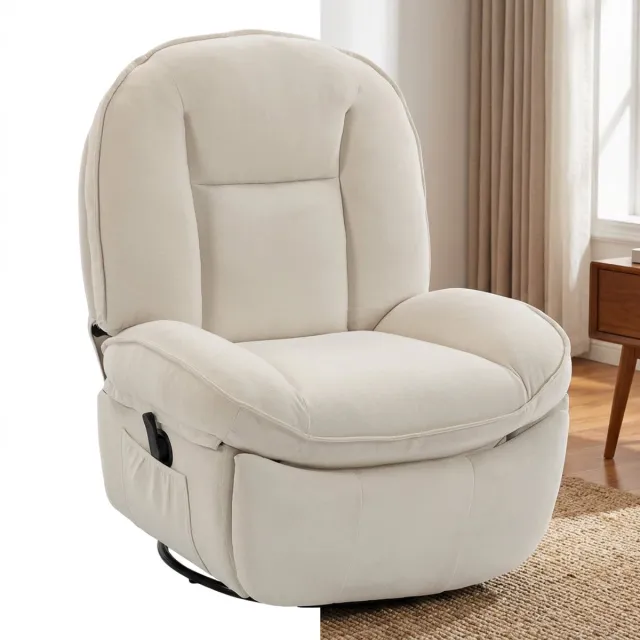 GranMaison Relaxfauteuil - Relaxzetel - Relaxstoel - Fauteuil - Stoel - Met armleuning - Voor één Persoon - Crèmewit