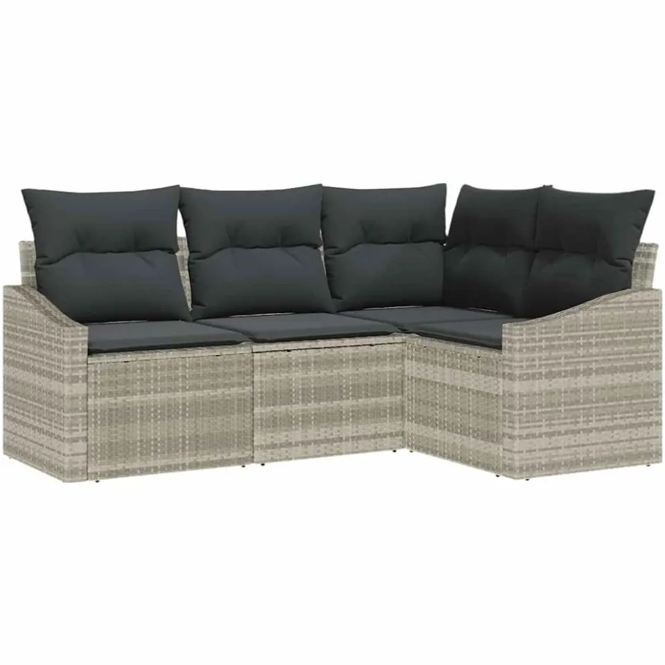 vidaXL Tuinbankenset 4 st Lichtgrijs poly rattan, foto 4