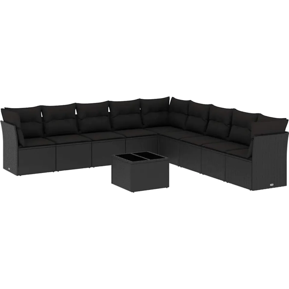 vidaXL 10-delige Loungeset met kussens poly rattan zwart