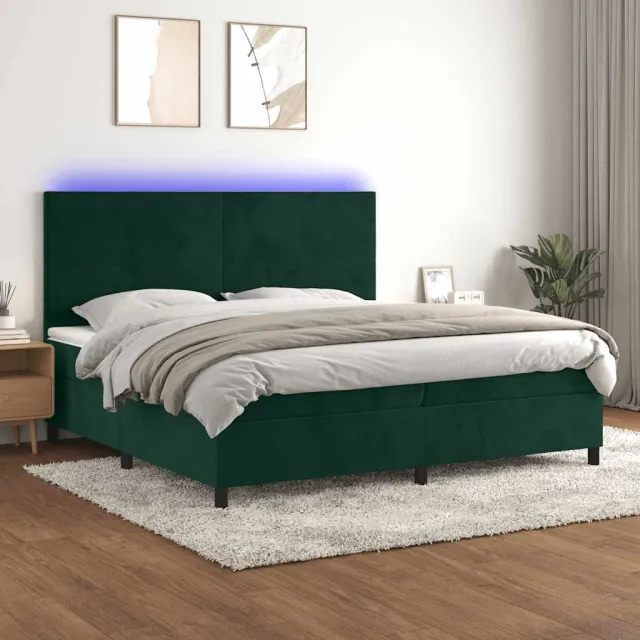 vidaXL Boxspring met matras en LED fluweel donkergroen 200x200 cm groen