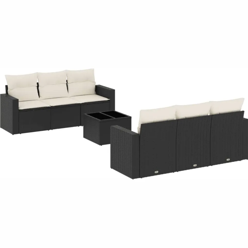 vidaXL 7-delige Loungeset met kussens poly rattan zwart, foto 3