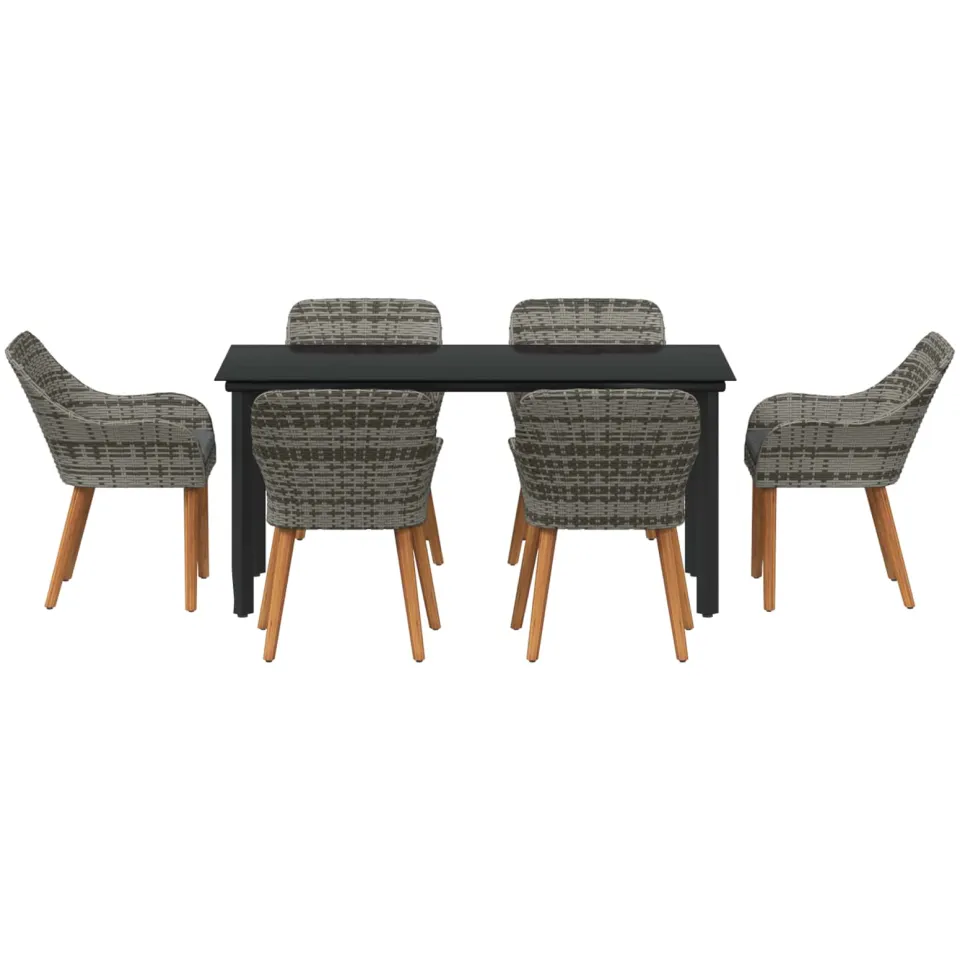 vidaXL Tuin eettafelset 7 st Grijs poly rattan