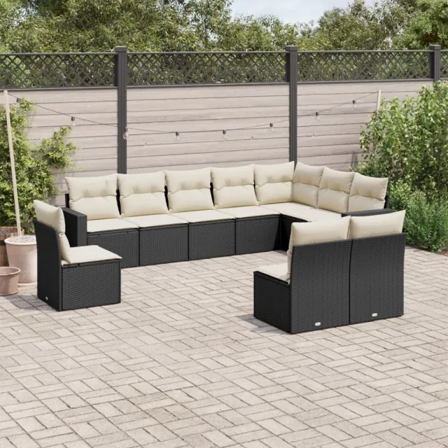vidaXL 10-delige Loungeset met kussens poly rattan zwart, foto 2
