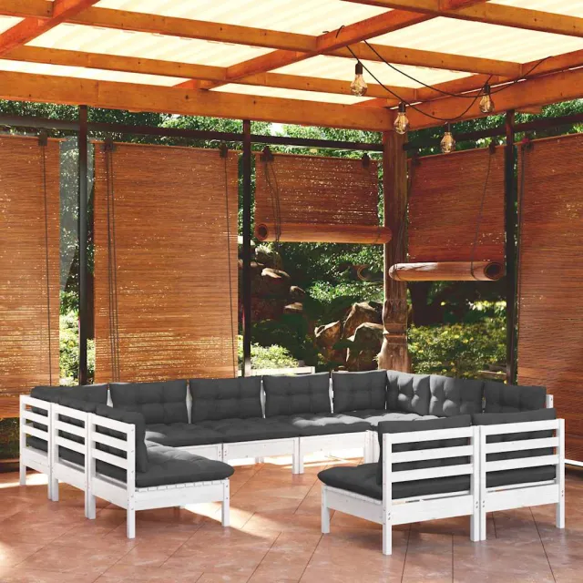 vidaXL 11-delige Loungeset met kussens massief grenenhout wit, foto 2