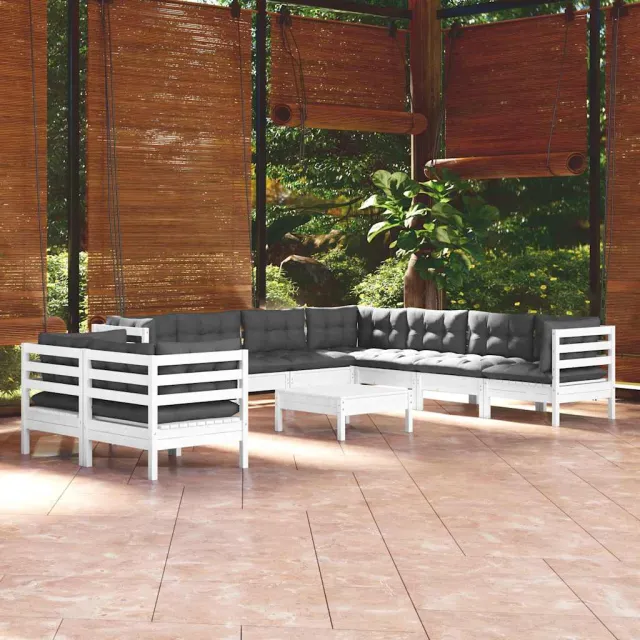 vidaXL 10-delige Loungeset met kussens massief grenenhout wit, foto 2
